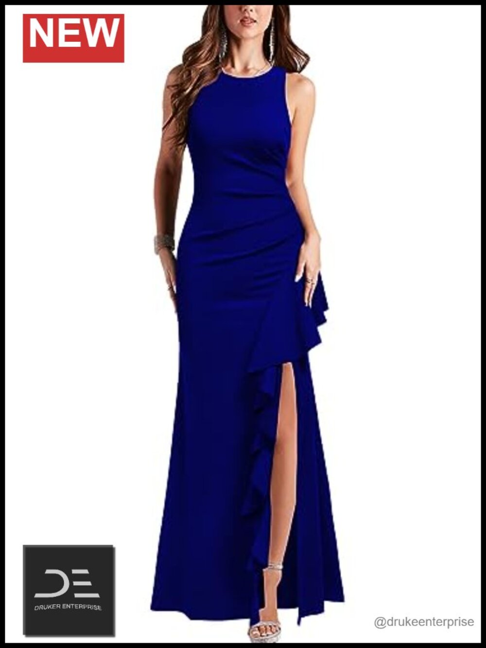 Scoop Neck Sleeveless Split Bodycon Mermaid Evening Cocktail Maxi Dress